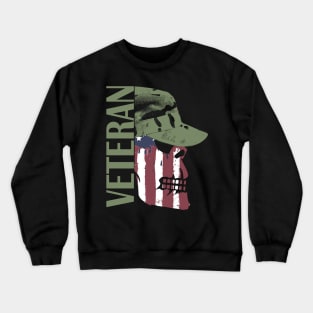 Veteran Painted American Flag Military Skull Crewneck Sweatshirt